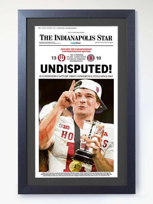 2025 Indiana Hoosiers “Undisputed” – Big Ten Championship Win vs Ohio State Buckeyes Framed Newspaper